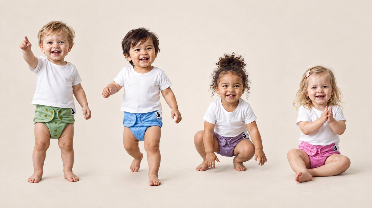 Toddlers in Botanic Baby solid-colour nappy covers