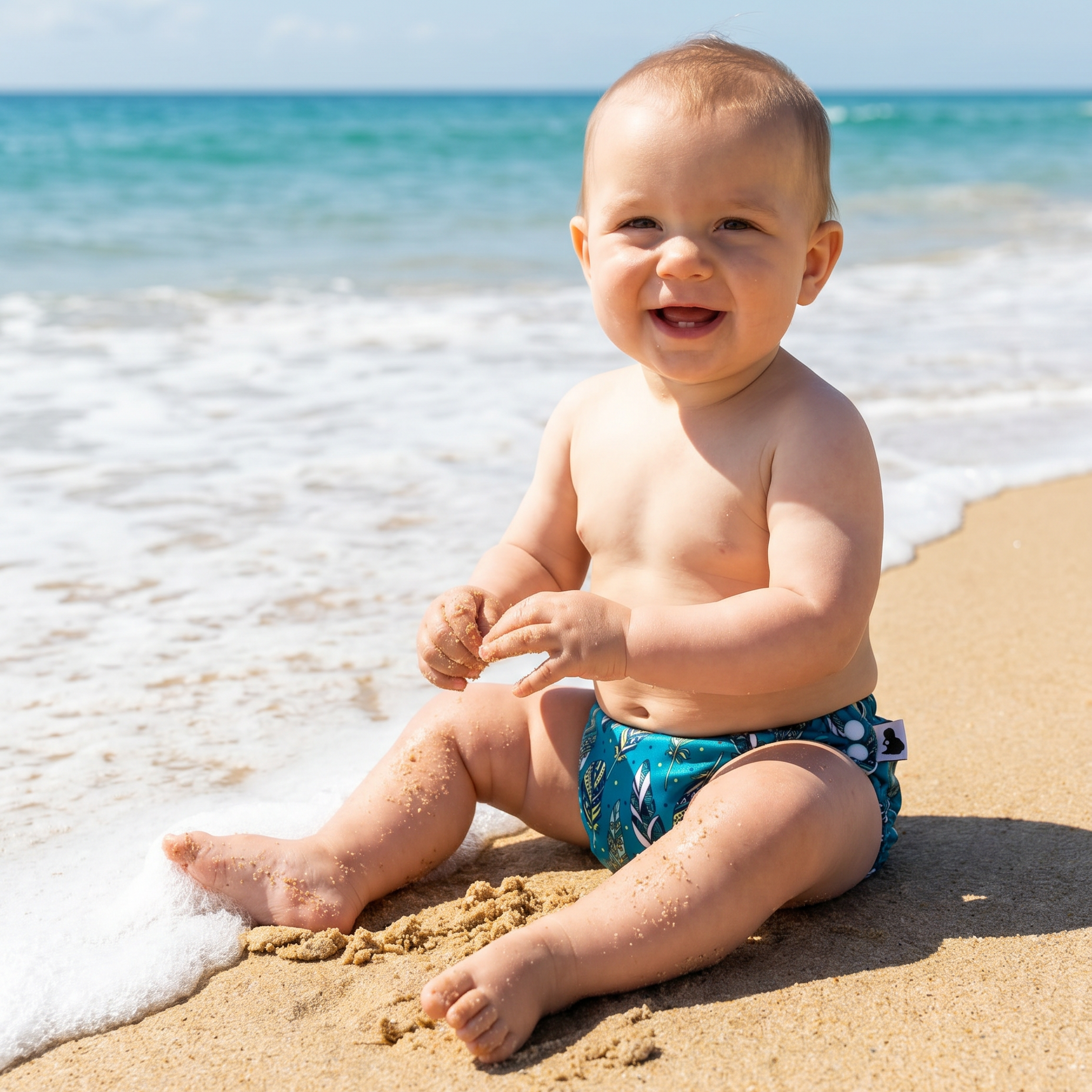 Swim Nappy Bundle, Blue Feather, on baby