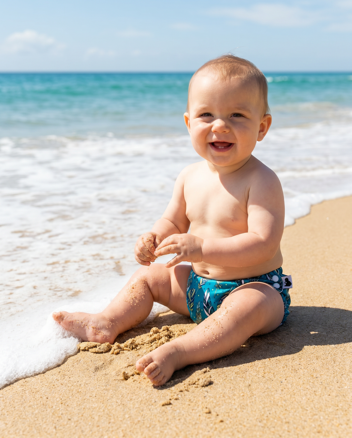 Swim Nappy Bundle, Blue Feather, on baby