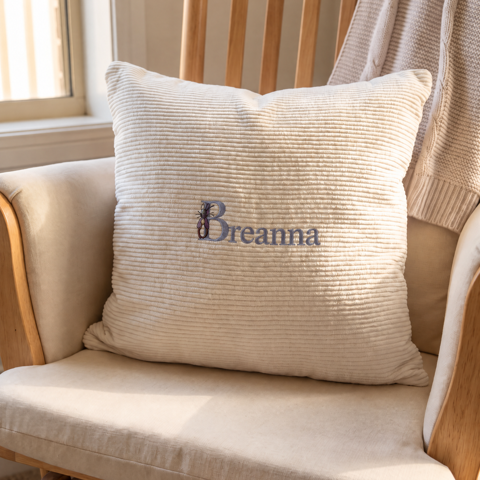 Personalised Embroidered European Pillow Case - bunny embroidery lifestyle, blue