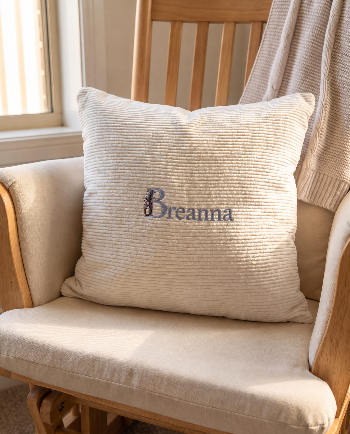 Personalised Embroidered European Pillow Case - bunny embroidery lifestyle, blue