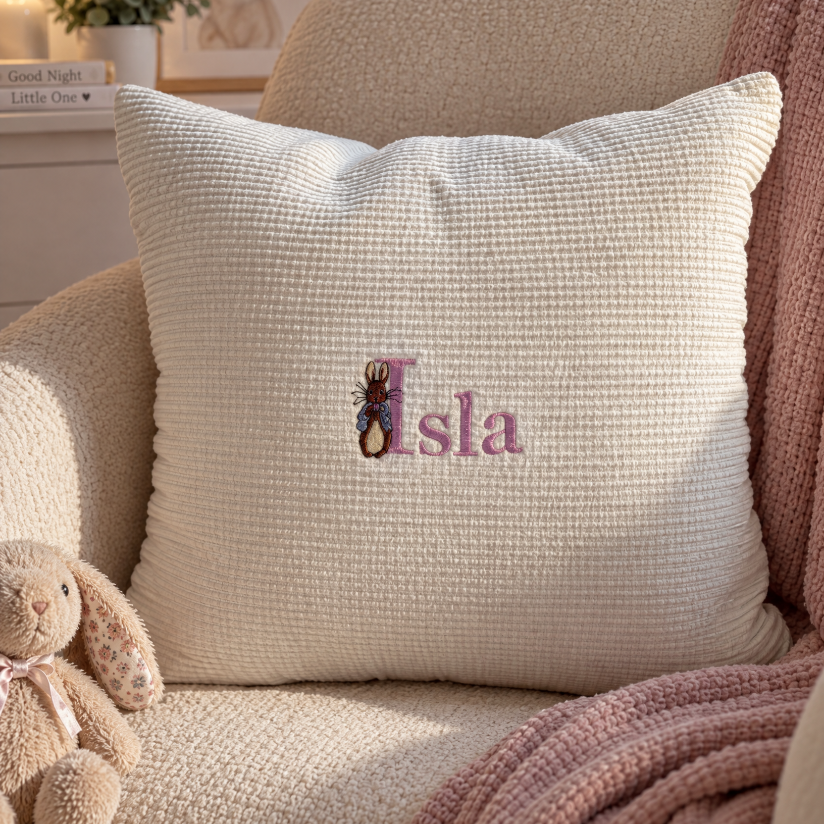 Personalised Embroidered European Pillow Case - bunny embroidery lifestyle