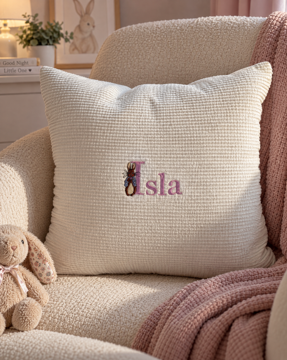 Personalised Embroidered European Pillow Case - bunny embroidery lifestyle