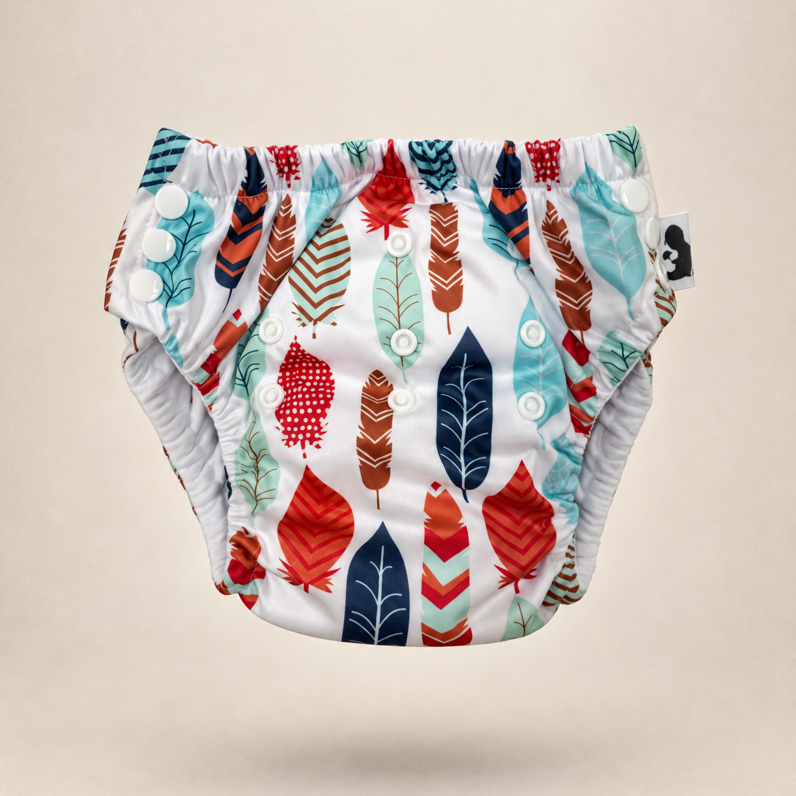 White Feathers swim nappy print