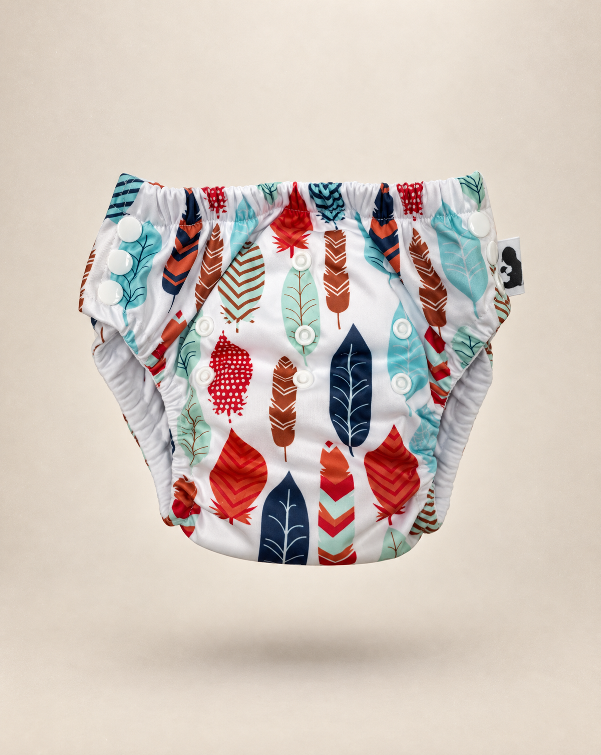 White Feathers swim nappy print