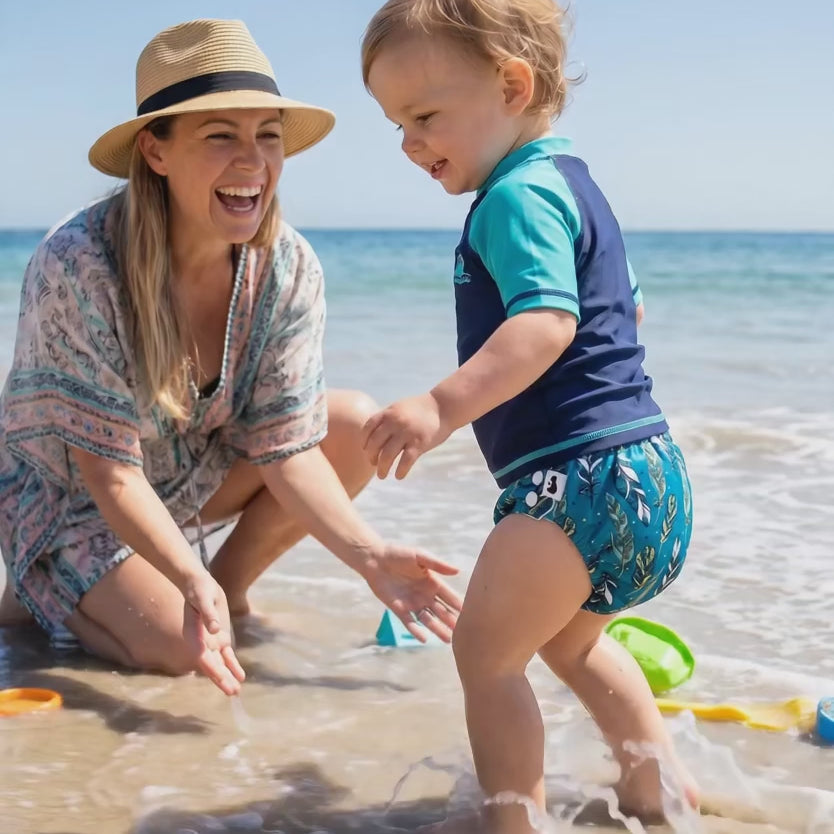 Swim nappy at the beach with mum (video)
